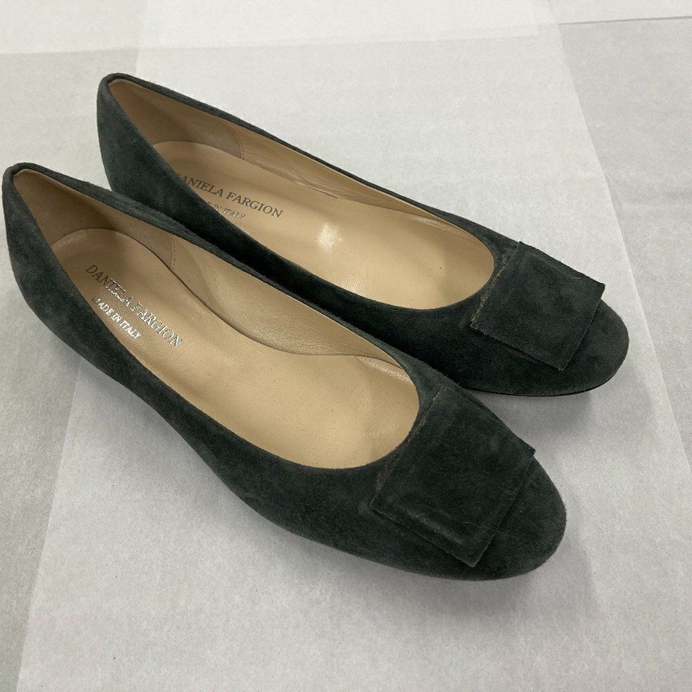 Daniela Fargion Sage Suede Square Buckle Flat Ballerina Shoes - 7